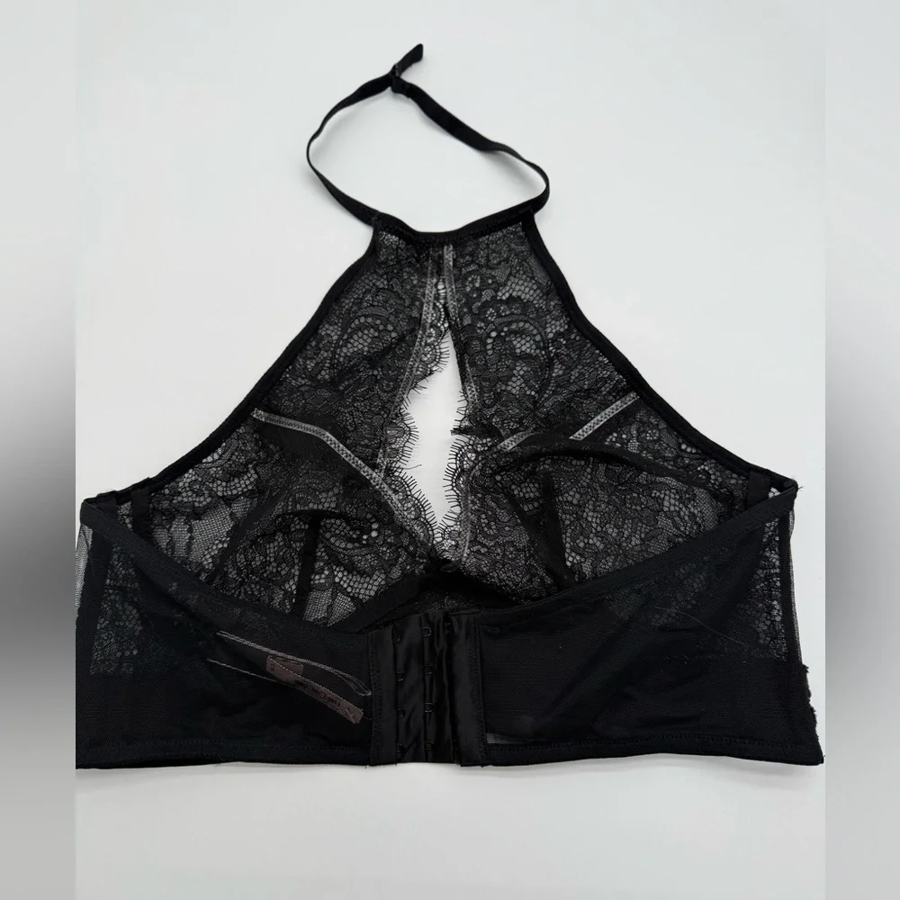 Victoria's Secret Sexy Black Floral Silver Lace Halter Bralette NWT Sz XL - Picture 9 of 16